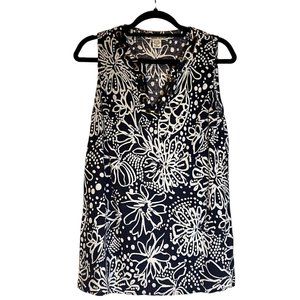David Brooks Women’s size XL Linen Blend Navy Flowered Sleeveless Top